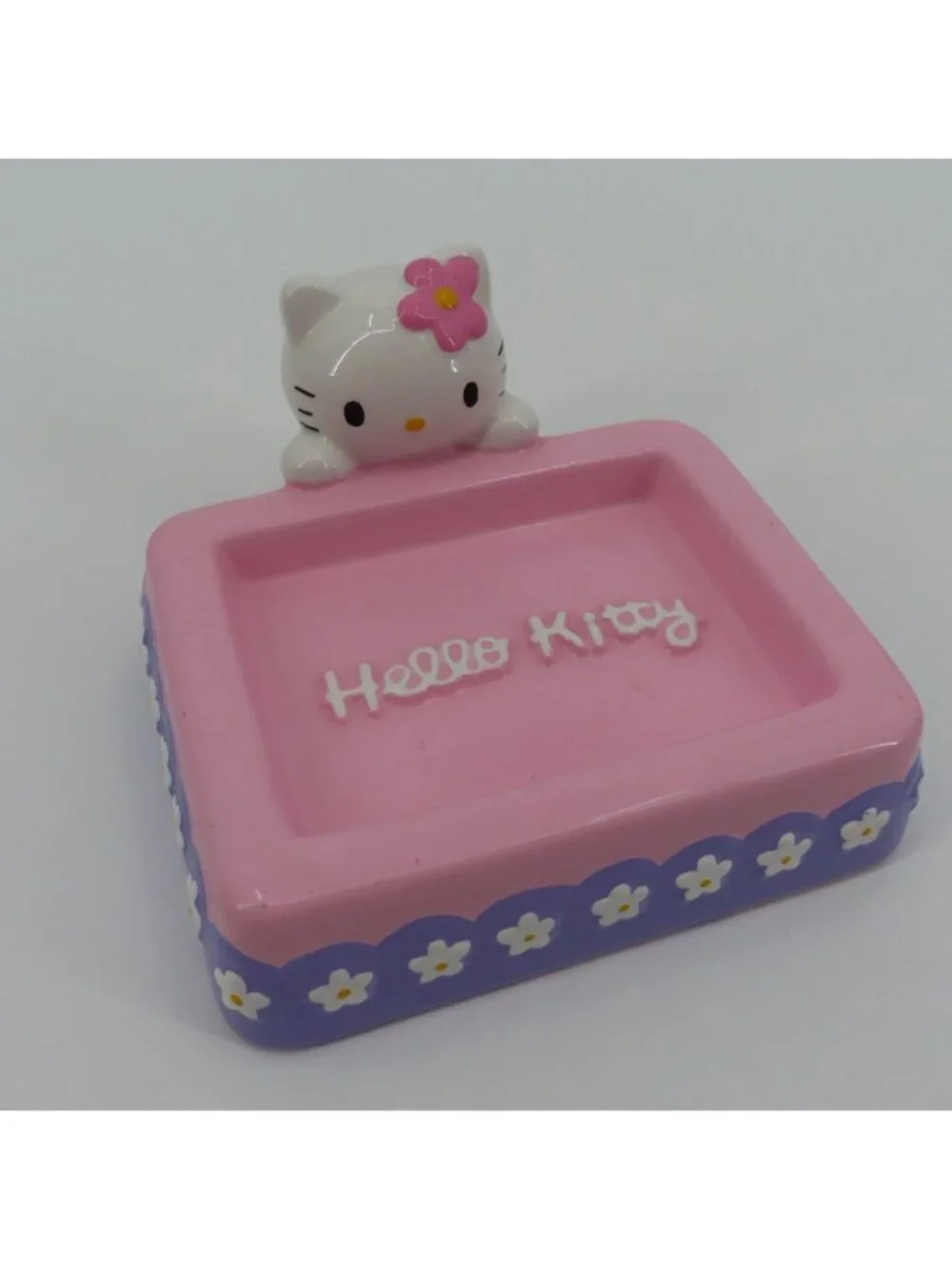 Sanrio Hello Kitty 2000 Y2K Ceramic Soap Dish Pink Purple Daisy Flower Bathroom